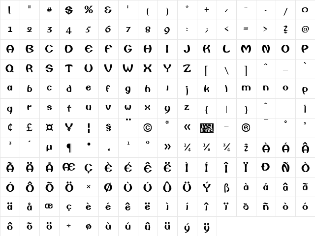 Columbo Regular Character Map