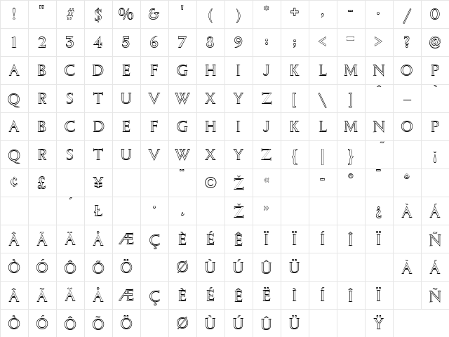 ColumnaOutline Regular Character Map