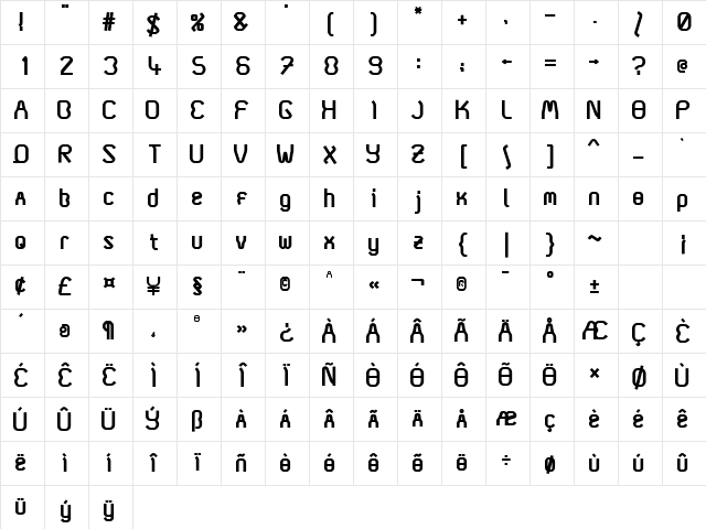 Coma01 Bold Character Map