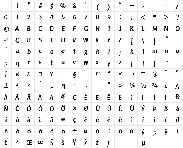 LTPisa Light Bold Character Map