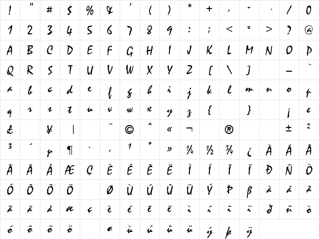 Comatose 1 Regular Character Map