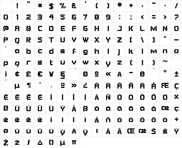Airbrake Regular Character Map