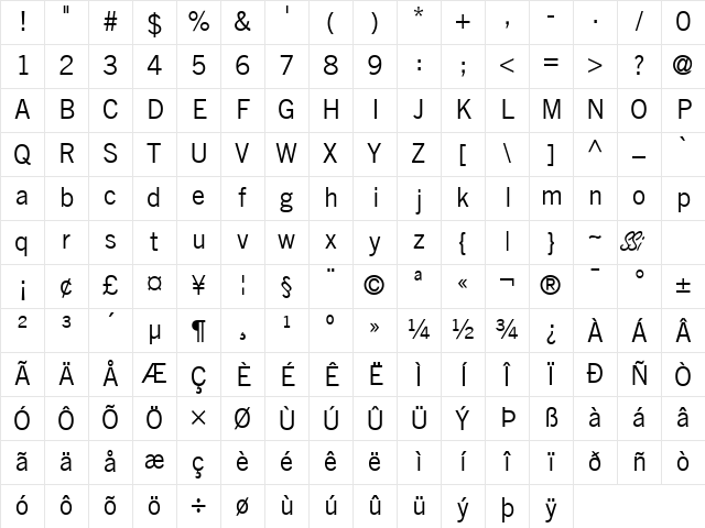 Commerce SSi Regular Character Map Commerce SSi Regular Character Map