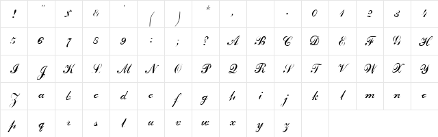 CommercialScript3 Regular Character Map