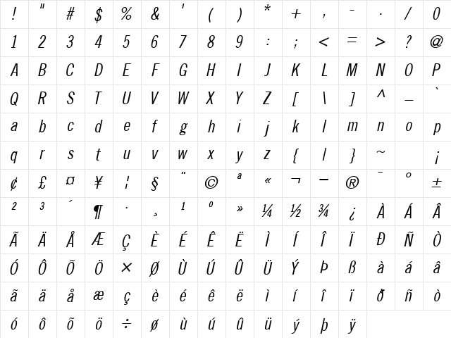 CommerceCondSSK Italic Character Map
