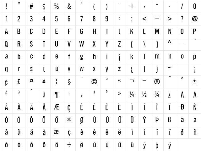 CommerceCondSSK Regular Character Map