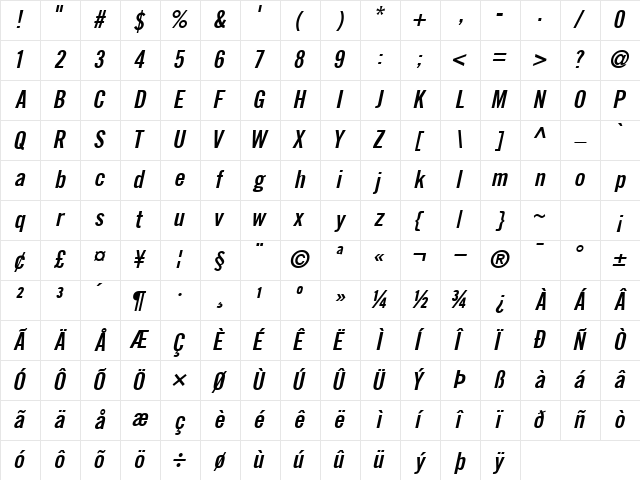 CommerceCondSSK SemiBoldItalic Character Map