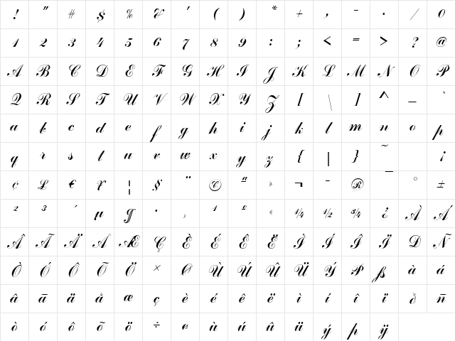 Commercial-Script Regular Character Map