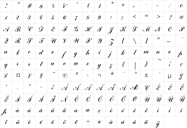 CommercialScriptEF Regular Character Map