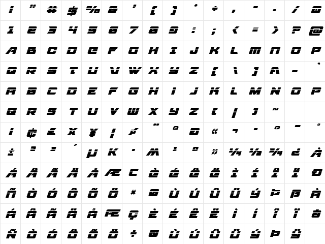 Aircruiser Laser Italic Italic Character Map