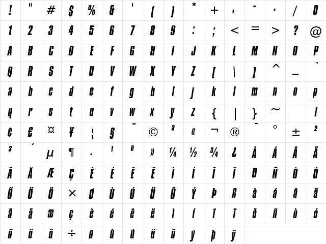 Compacta HU Italic Character Map