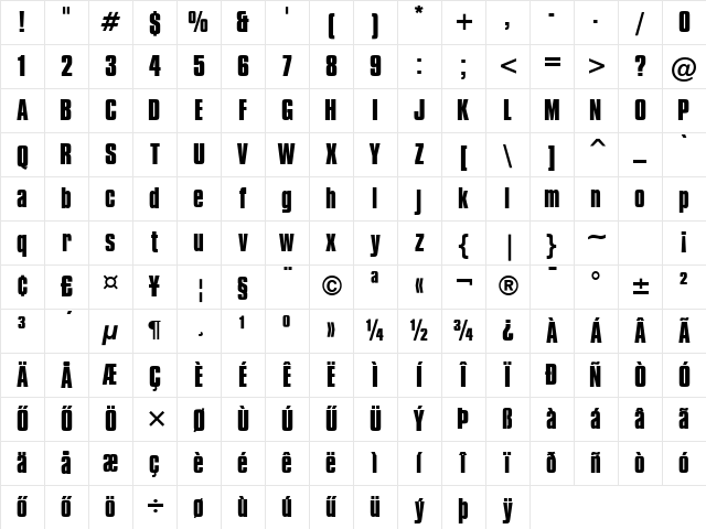 Compacta HU Bold Character Map