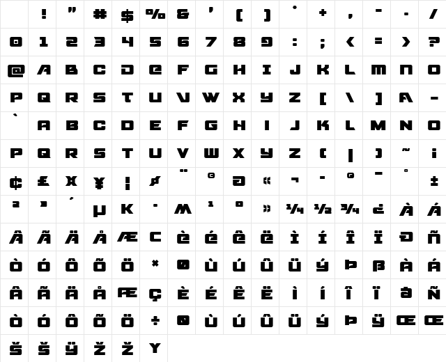 Aircruiser Title Regular Character Map Aircruiser Title Regular Character Map