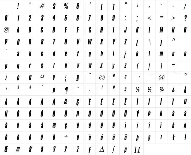 Compacta ICG Italic Character Map