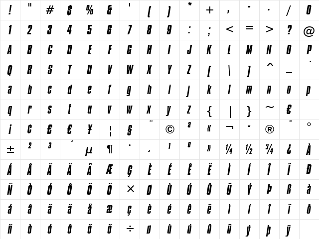 Compacta BT Italic Character Map