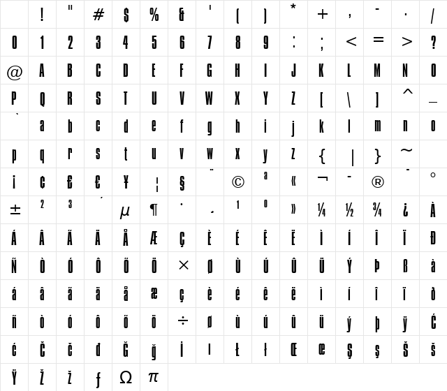 Compacta Lt BT Light Character Map