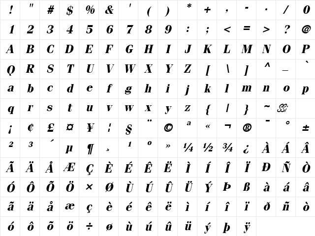Compendium SSi Bold Italic Character Map