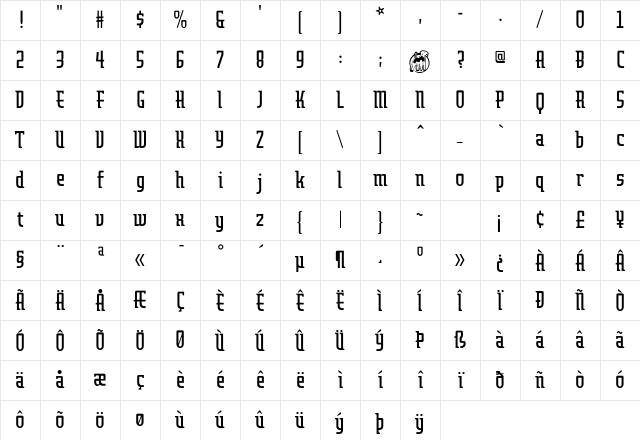 Airedale Bold Character Map