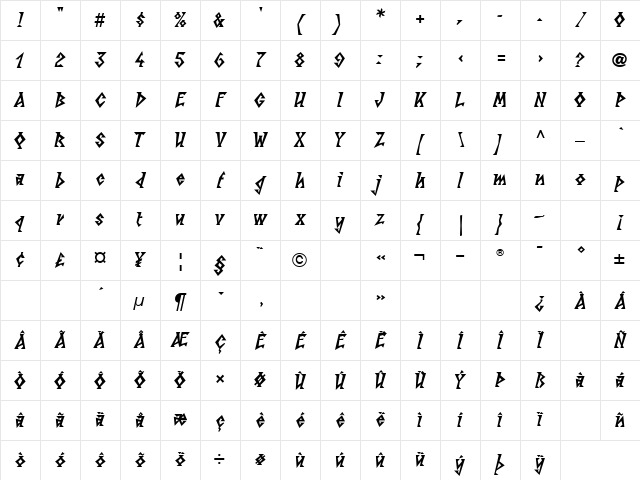 LTSunburstEast Bold Character Map