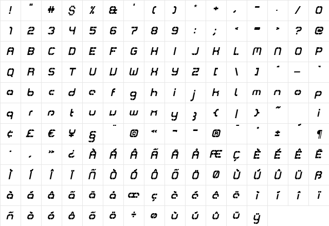 ComsatBox Italic Regular Character Map