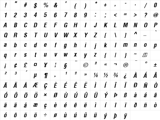 Context Condensed SSi Bold Condensed Italic Character Map Context Condensed SSi Bold Condensed Italic Character Map