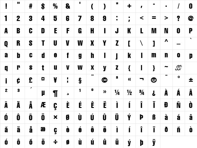 Context Extra Condensed SSi Bold Extra Condensed Character Map