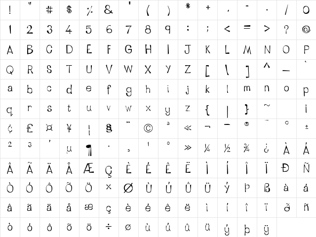 LTTapeside Regular Regular Character Map