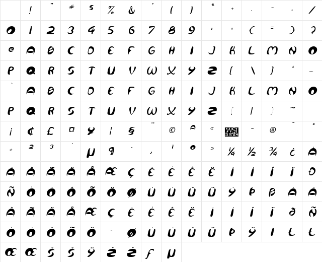 Concoid Italic Character Map Concoid Italic Character Map