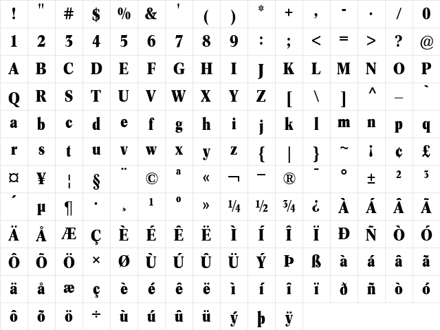 ConcordeBE-Condensed Bold Character Map