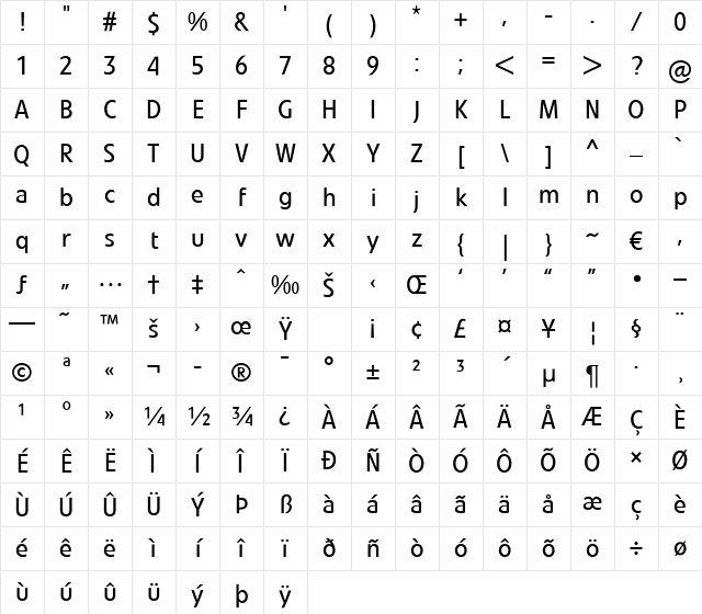 LTVeto Regular Regular Character Map