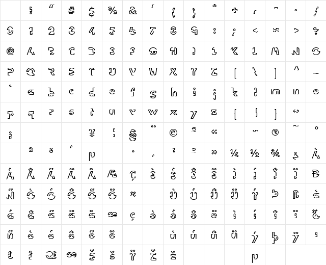 LTVision Regular Character Map