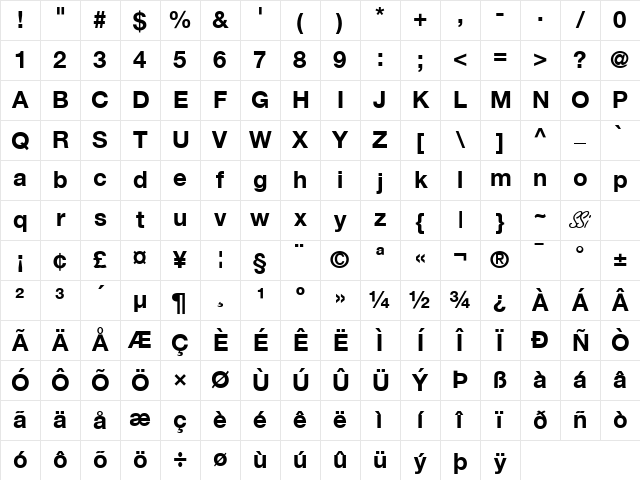 Context Reprise SSi Bold Character Map