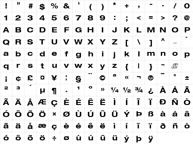 Context Reprise Expanded SSi Bold Expanded Character Map