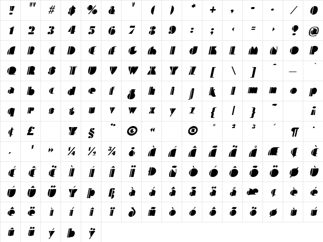 Contemporary Italic Character Map Contemporary Italic Character Map