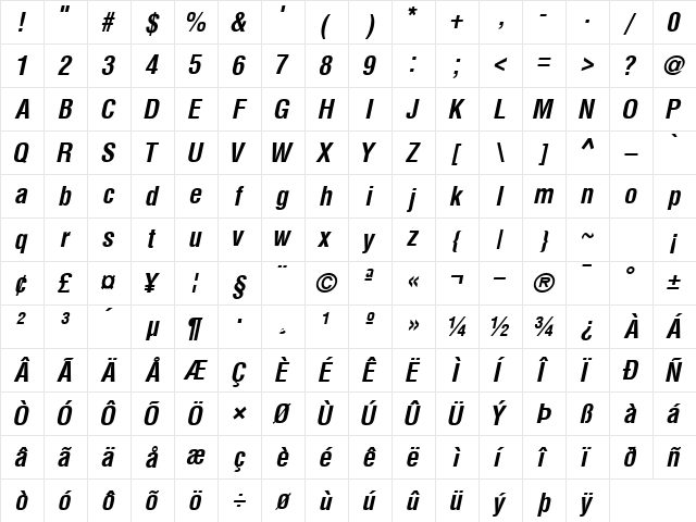 ContextCondSSK Bold Italic Character Map