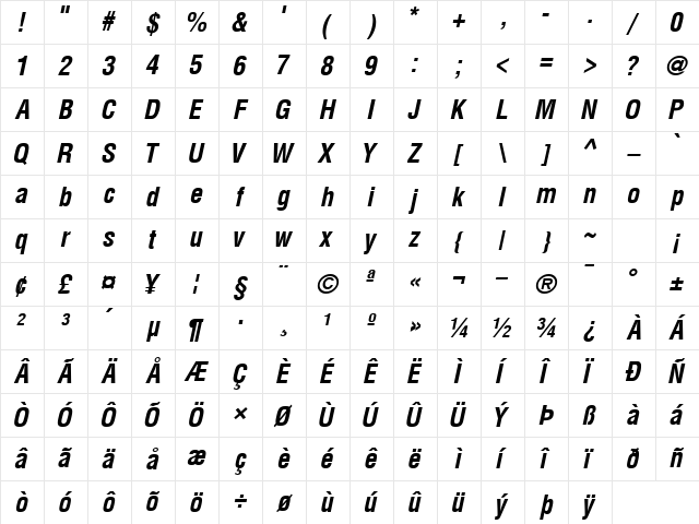 ContextCondSSK BoldItalic Character Map