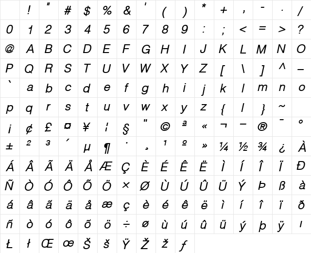 ContextLightSSK Bold Italic Character Map ContextLightSSK Bold Italic Character Map