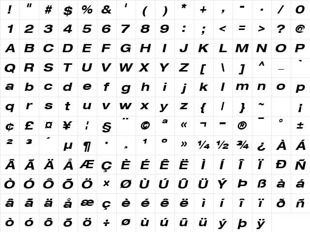 ContextRepriseExpandedSSK Bold Italic Character Map
