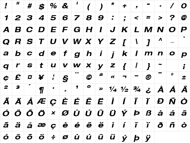 ContextRepriseExpandedSSK BoldItalic Character Map