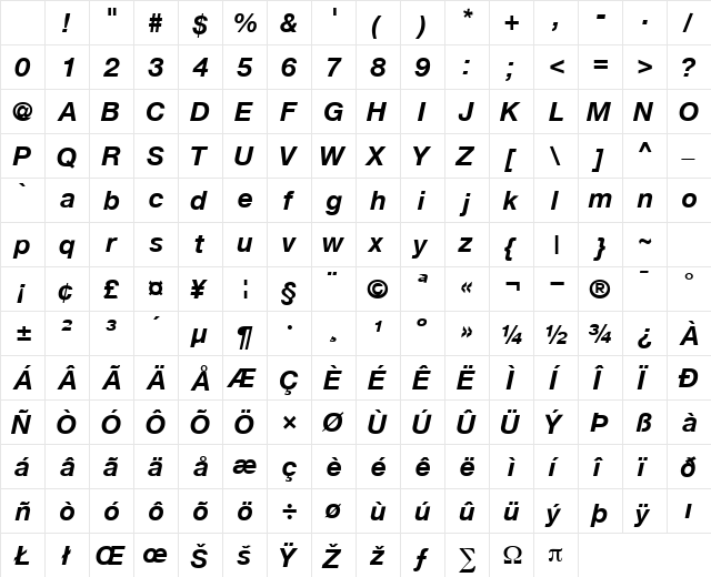 ContextRepriseSSK Bold Italic Character Map ContextRepriseSSK Bold Italic Character Map