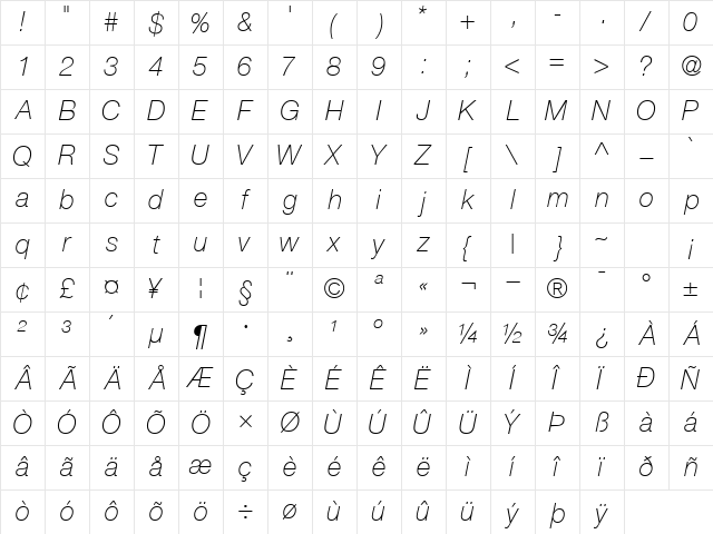 ContextRepriseThinExpSSK Italic Character Map