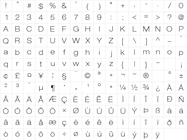 ContextRepriseThinExpSSK Regular Character Map