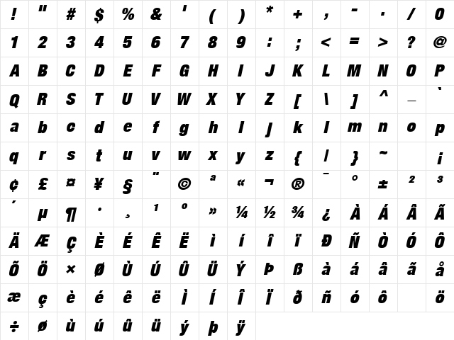 ContextRepriseUltraCondSSK Italic Character Map