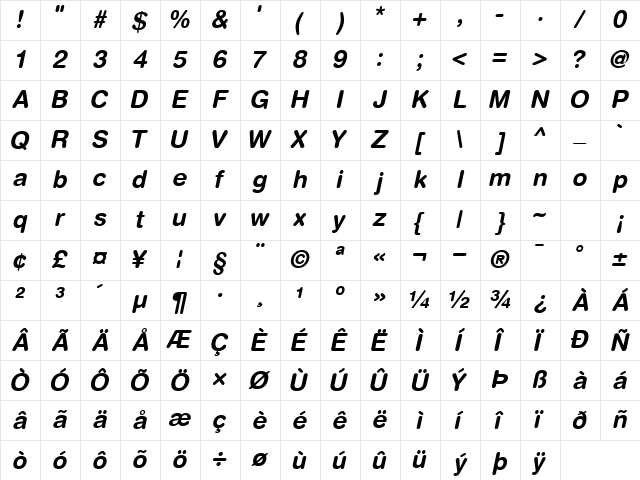 ContextRoundedSSK Bold Italic Character Map