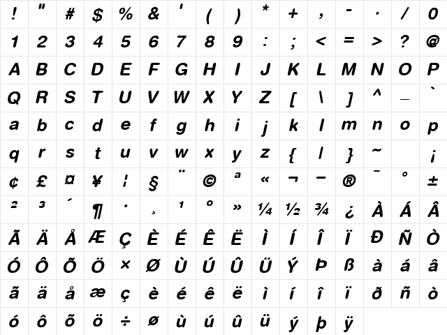 ContextRoundedSSK BoldItalic Character Map ContextRoundedSSK BoldItalic Character Map