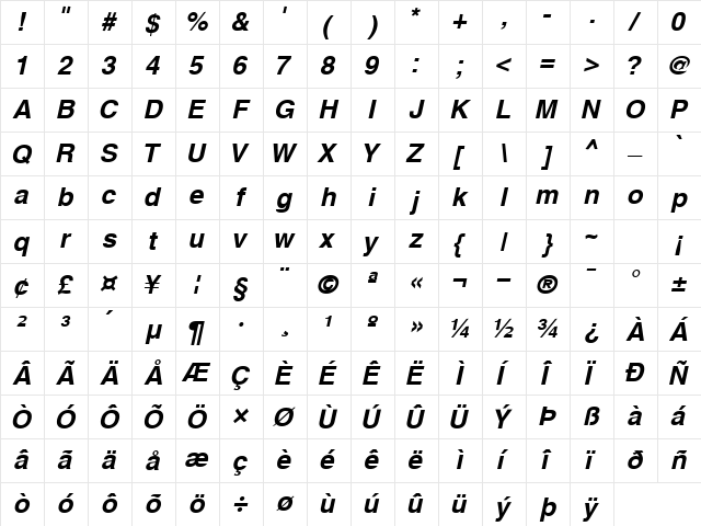 ContextSSK Bold Italic Character Map