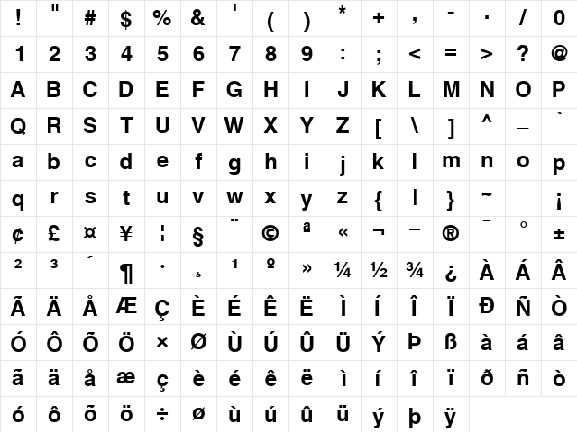 ContextSSK Bold Character Map