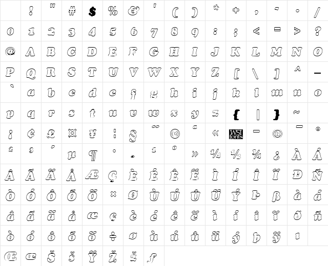CookieHollow Italic Character Map CookieHollow Italic Character Map