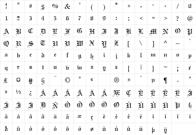 Linotext Regular Character Map Linotext Regular Character Map