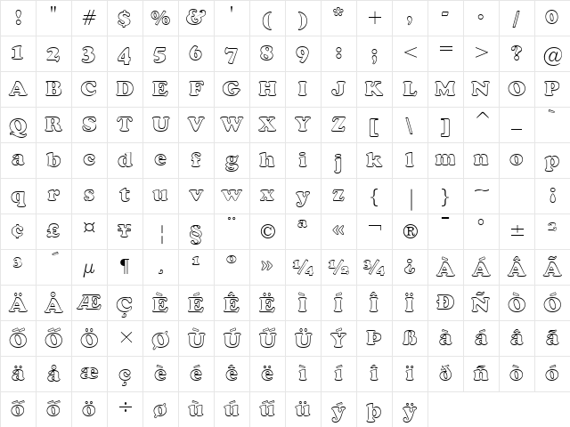 Cooper Black OutHU Black Outline Character Map